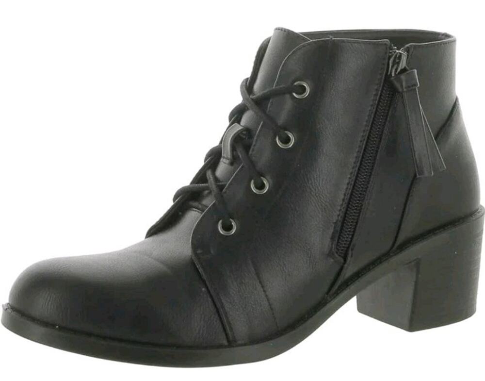 Easy Street ~Woman Size 12M~Becker Black Ankle Boots Lace Up Zipper Faux Leather